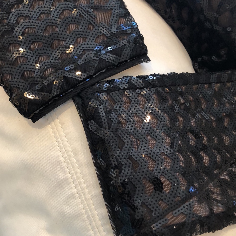 Black Sequins + Mesh Pattern, Beige Lined Stretch… - image 7